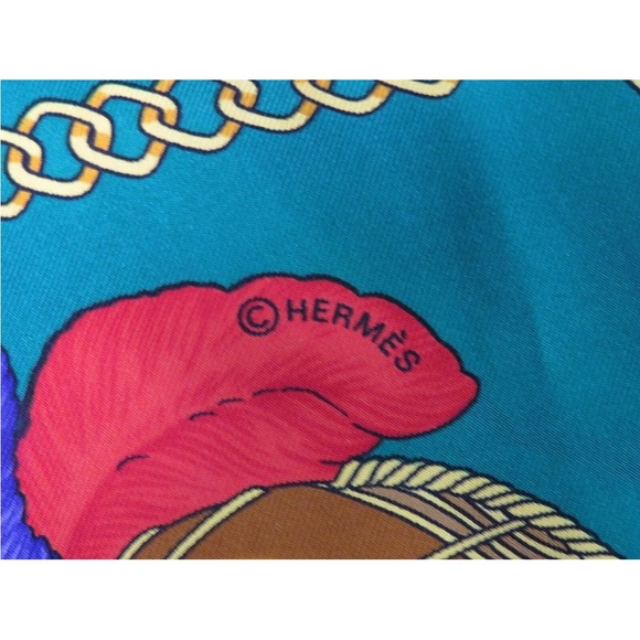 Hermes Teal and Red Equestrian Scarf - Picture 8 of 12
